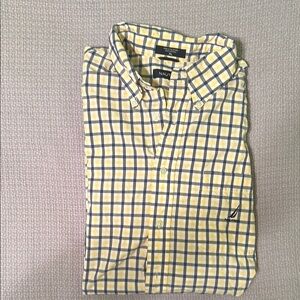 Nautica Yellow and Blue Casual Button Down Shirt